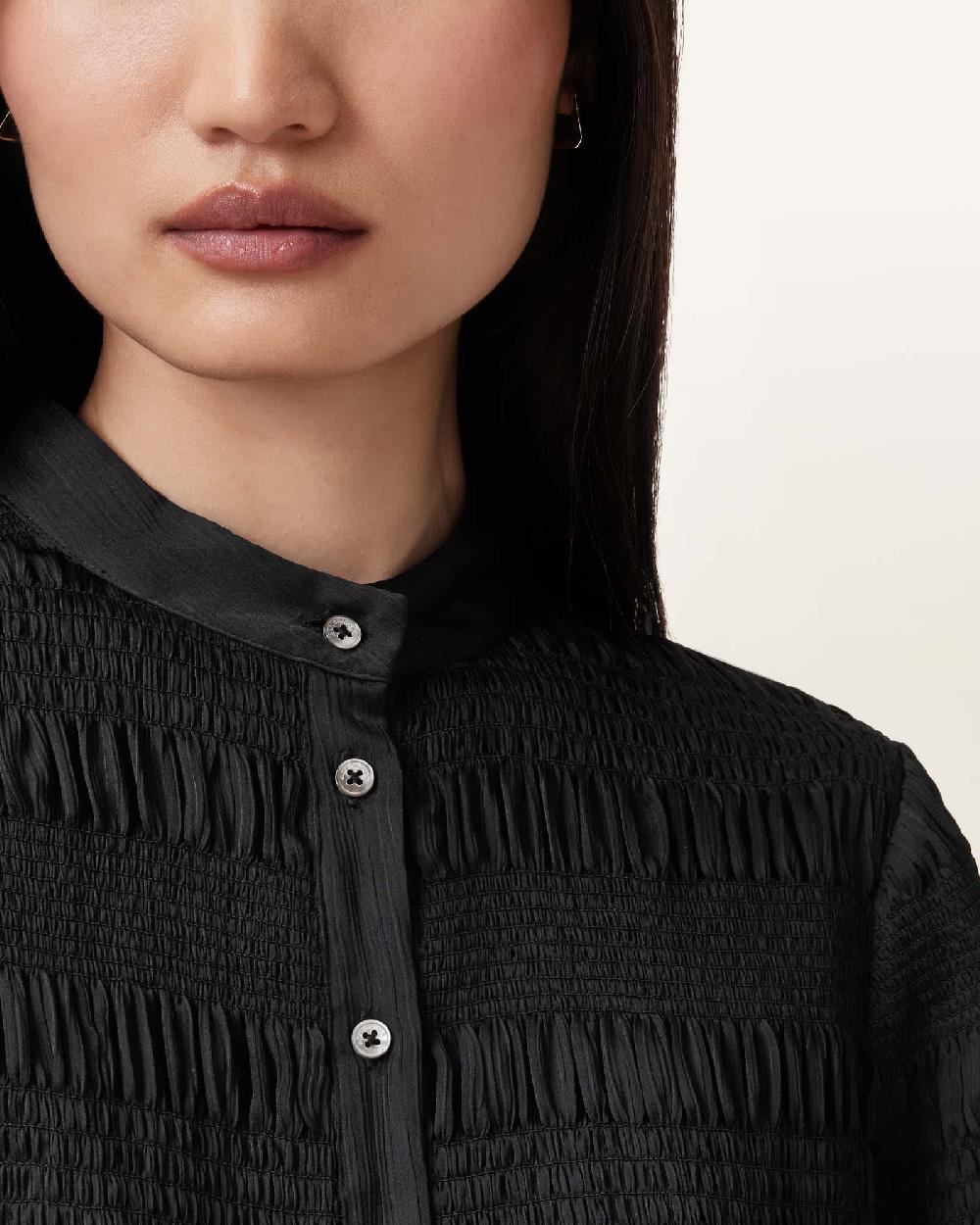 All Saints Meg Smocked Mini Dress Black