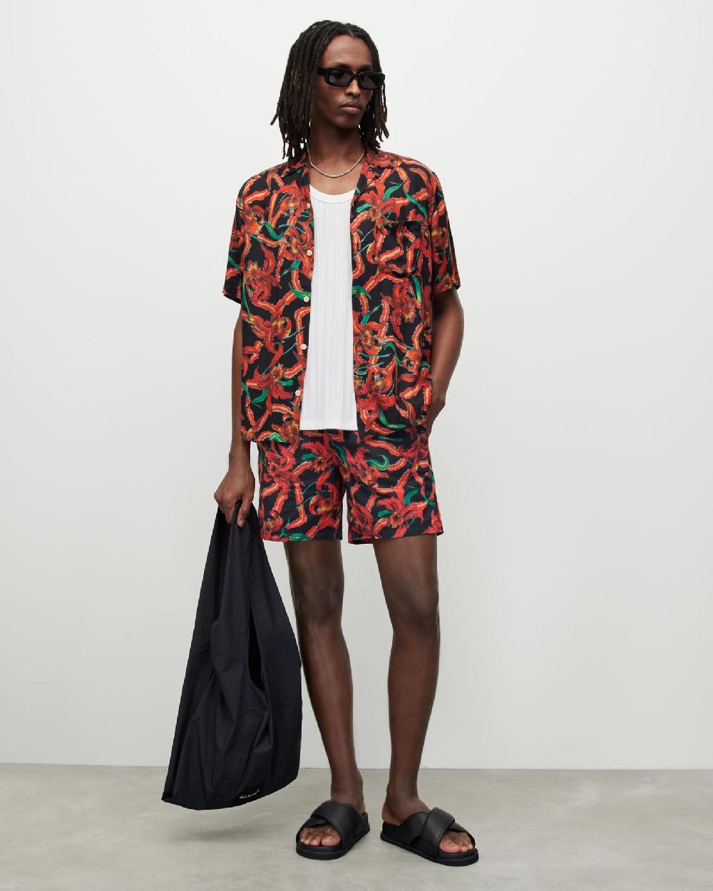 All Saints Mesquida Floral Swim Shorts JET BLK/RED