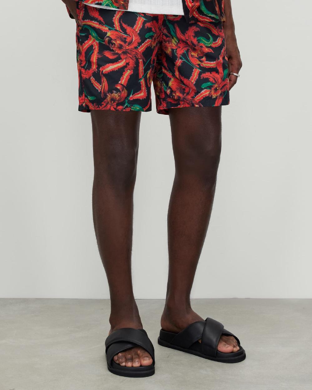 All Saints Mesquida Floral Swim Shorts JET BLK/RED