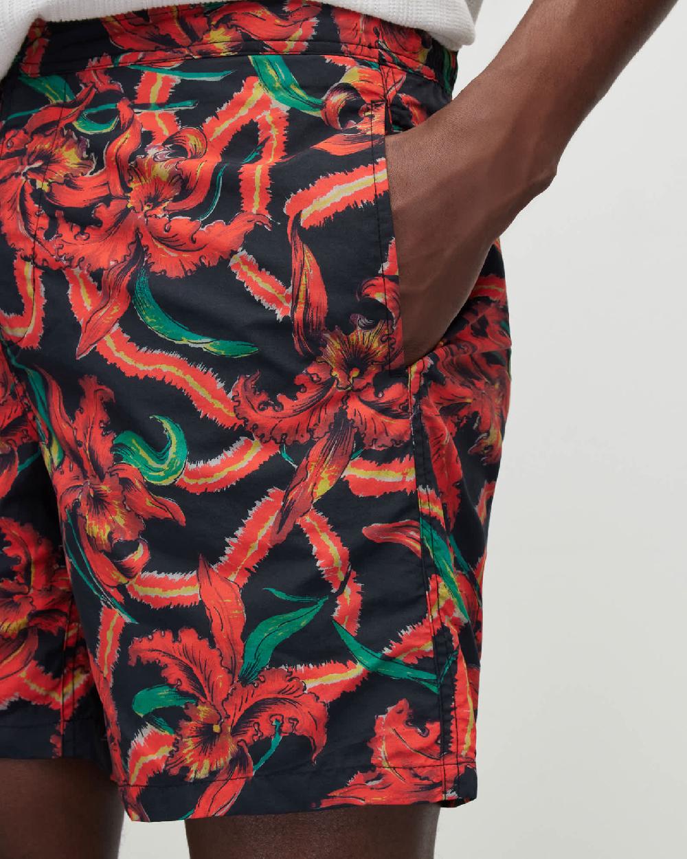 All Saints Mesquida Floral Swim Shorts JET BLK/RED