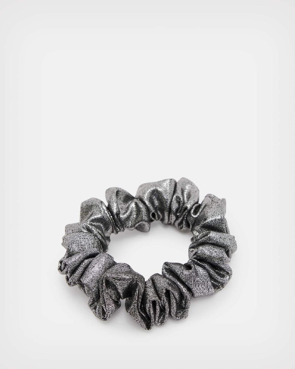 All Saints Metallic Mini Scrunchie Silver