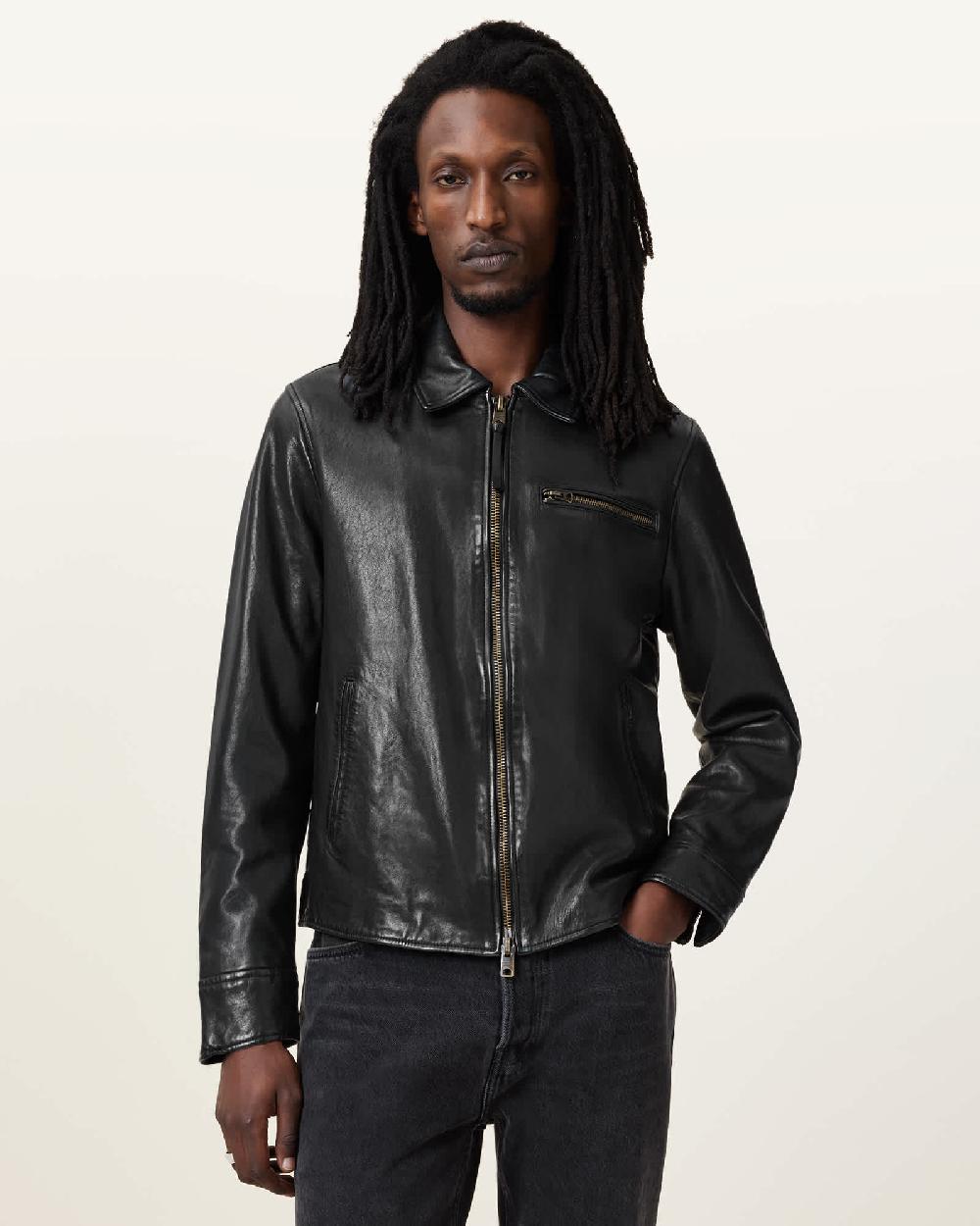 All Saints Miller Leather Jacket Black