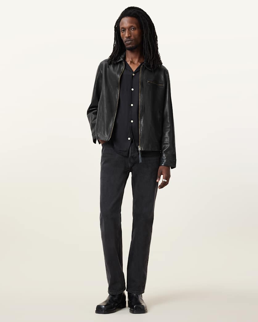 all saints Miller Leather Jacket Black