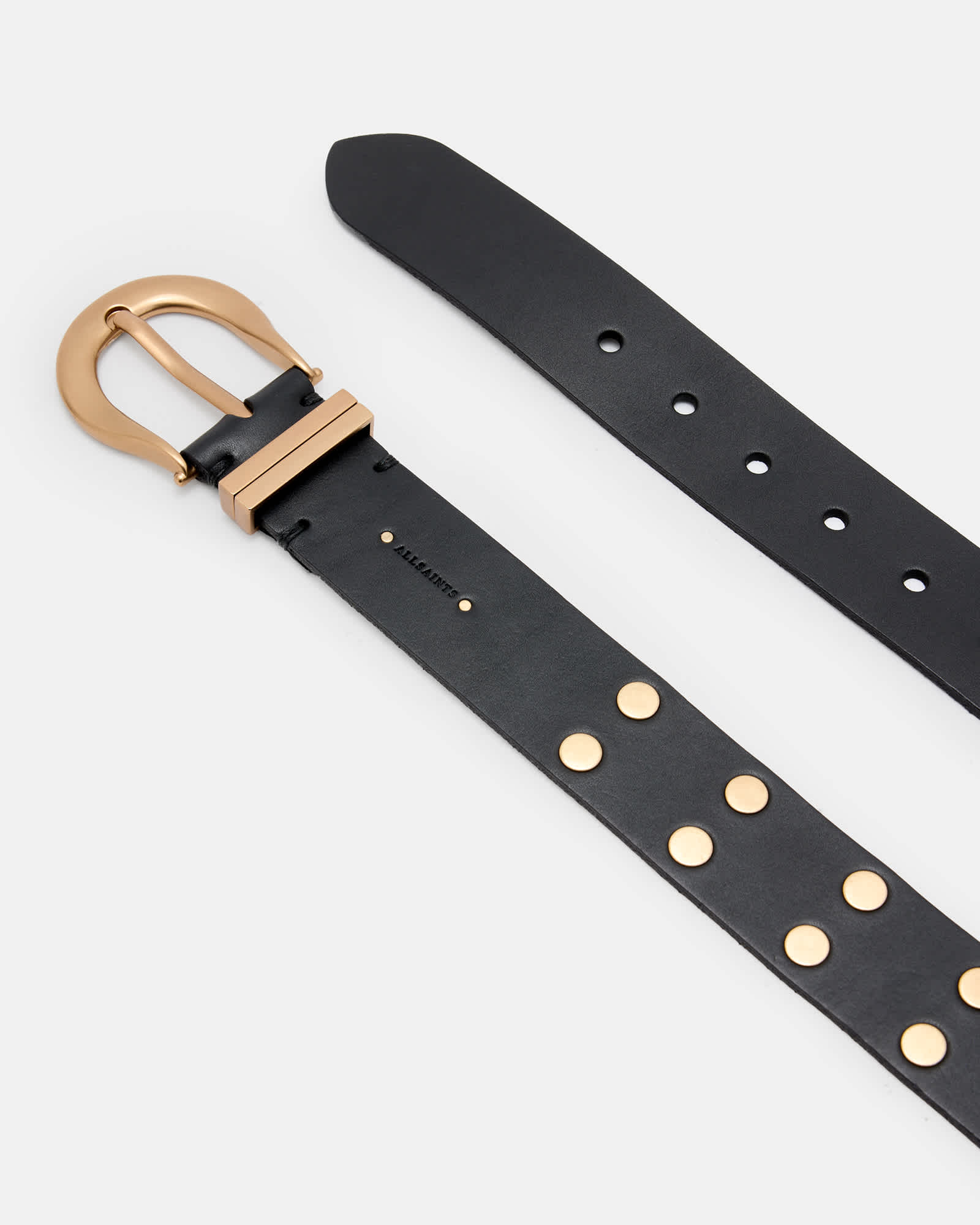 All Saints Miranda Leather Belt BLACK/WARM BRASS