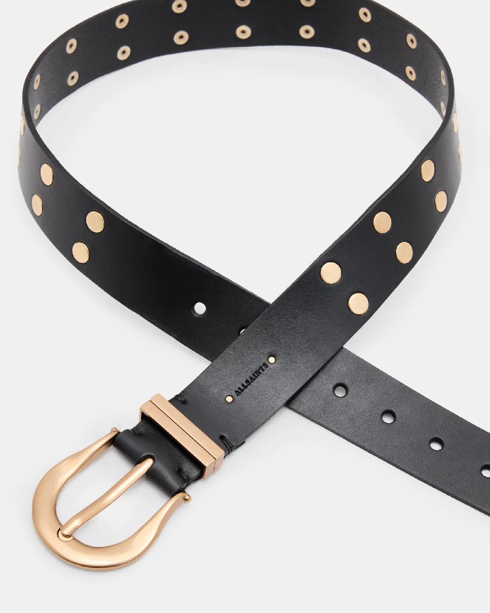 All Saints Miranda Leather Belt BLACK/WARM BRASS