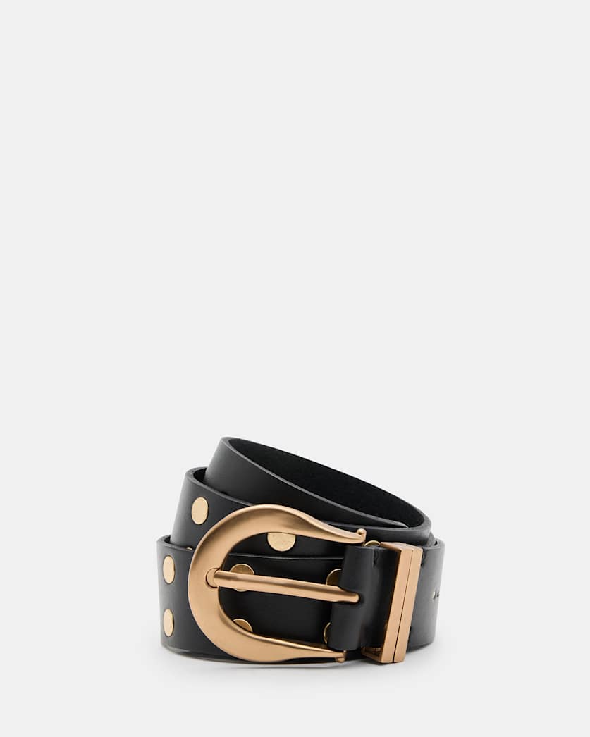 all saints Miranda Leather Belt BLACK/WARM BRASS
