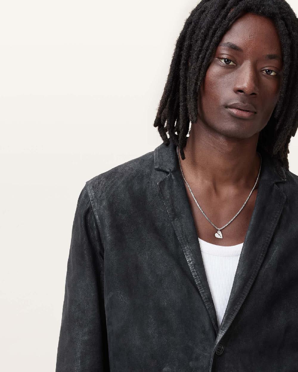 All Saints Monet Waxed Suede Blazer Mcway Blue