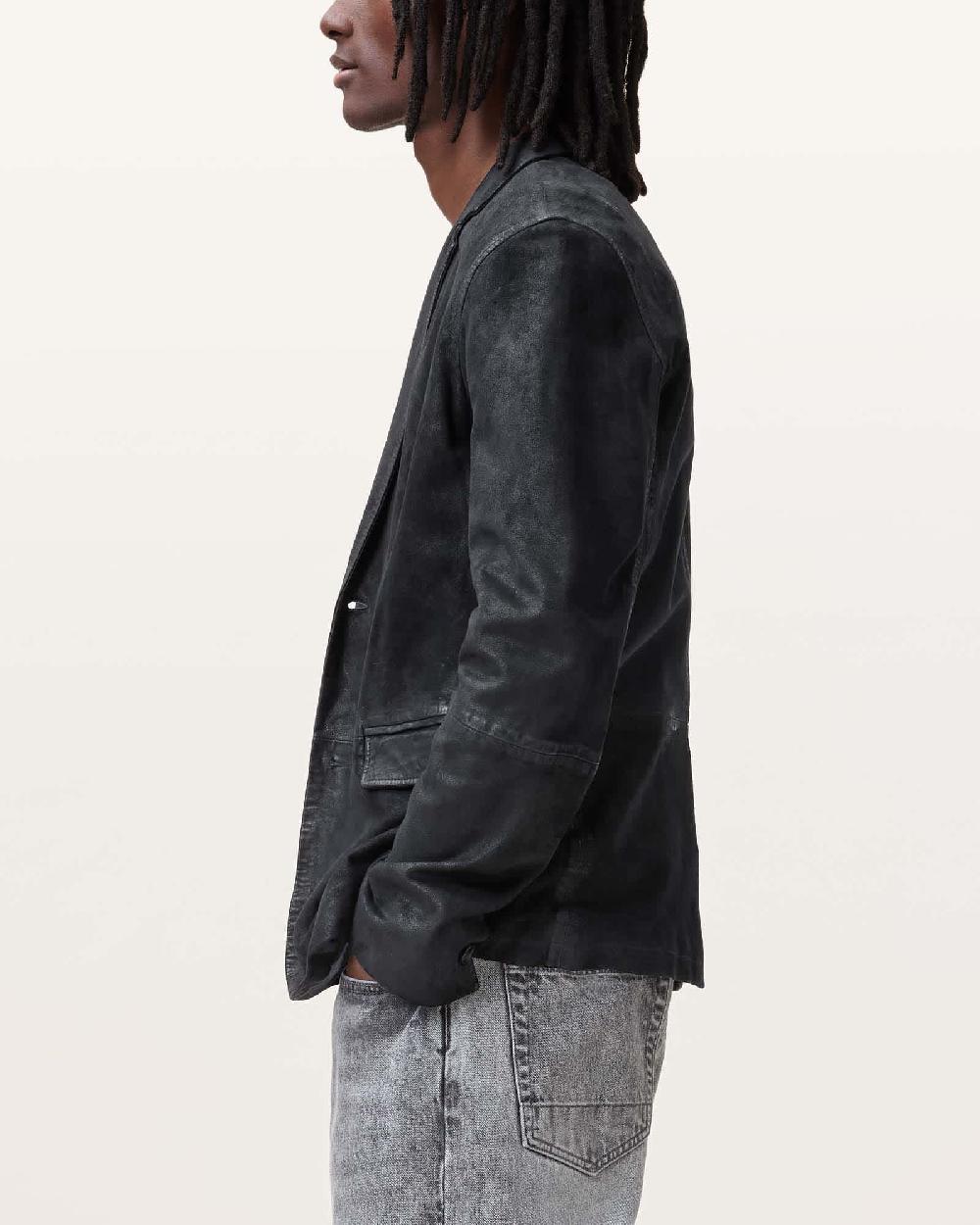 All Saints Monet Waxed Suede Blazer Mcway Blue