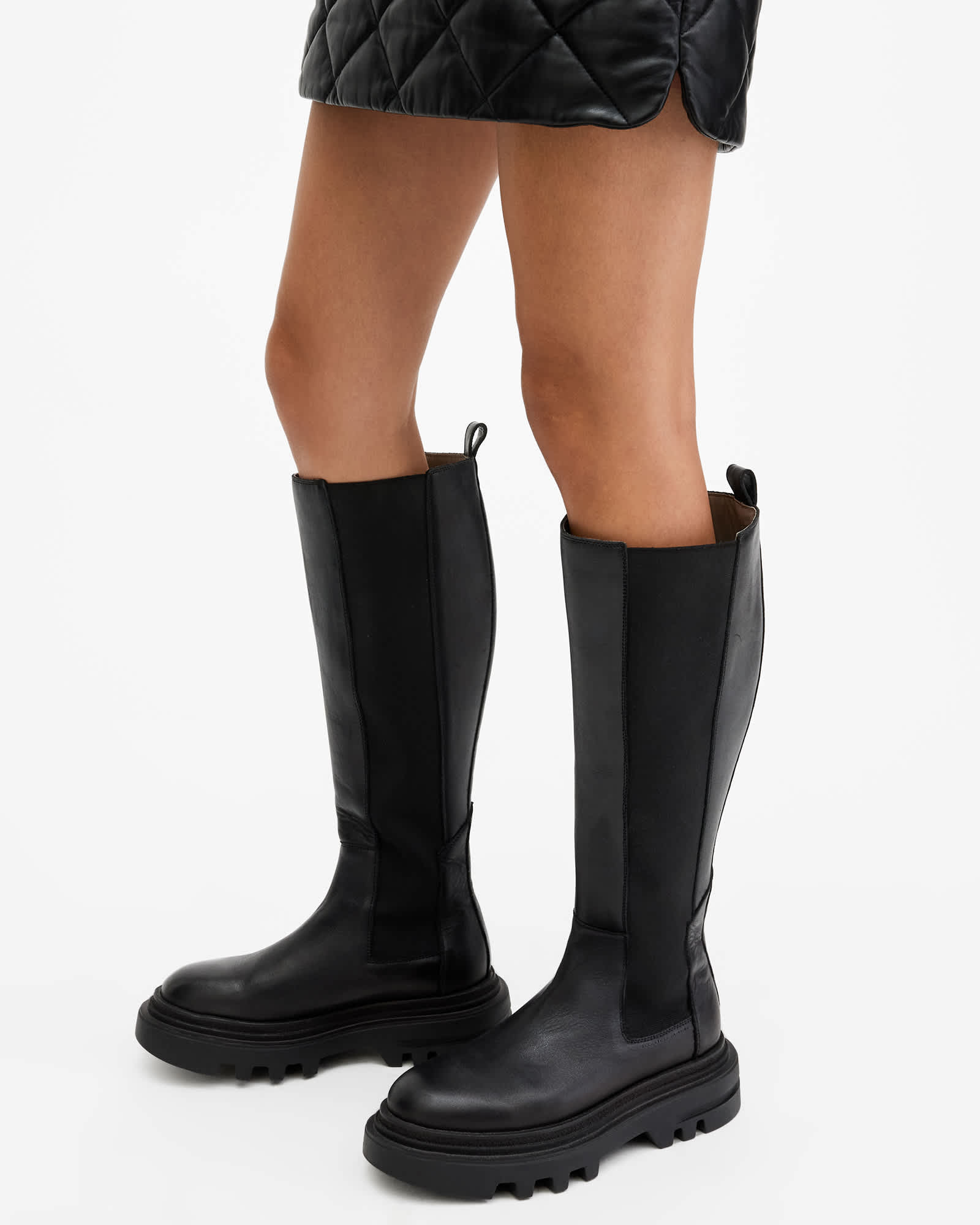 All Saints Monica Knee High Leather Boots Black