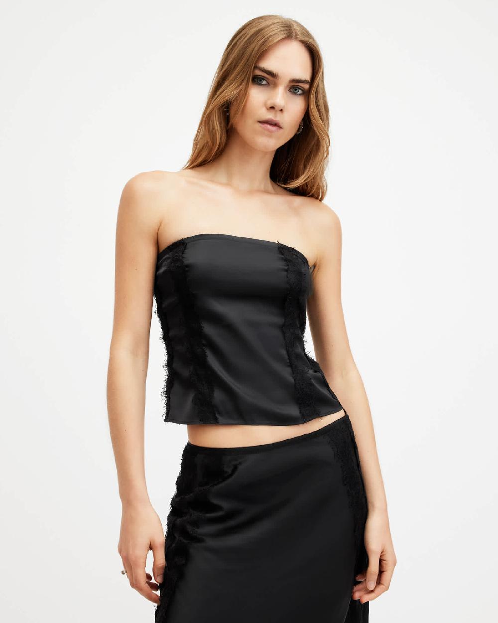 All Saints Morgan Satin Bandeau Top Black
