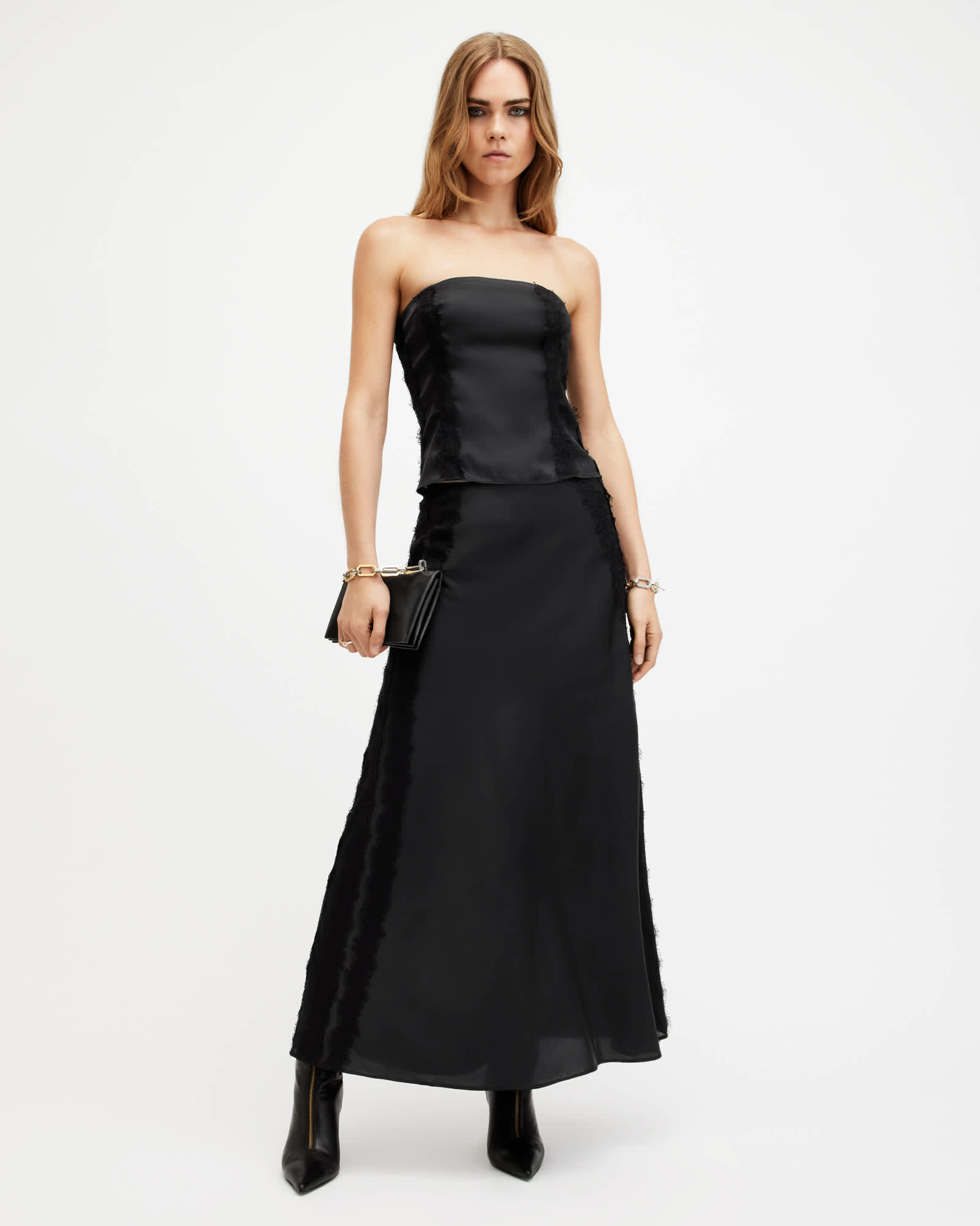 All Saints Morgan Satin Bandeau Top Black