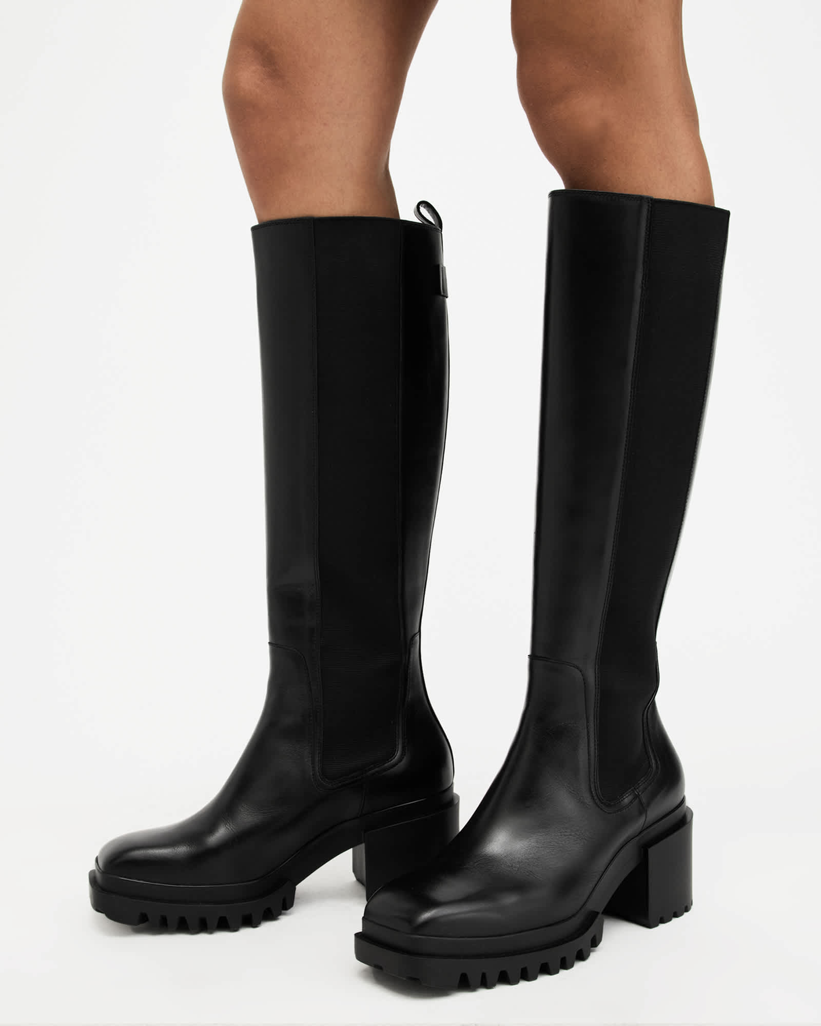 All Saints Natalia Knee High Leather Boots Black