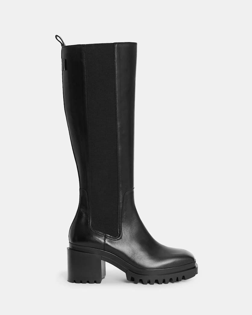 all saints Natalia Knee High Leather Boots Black