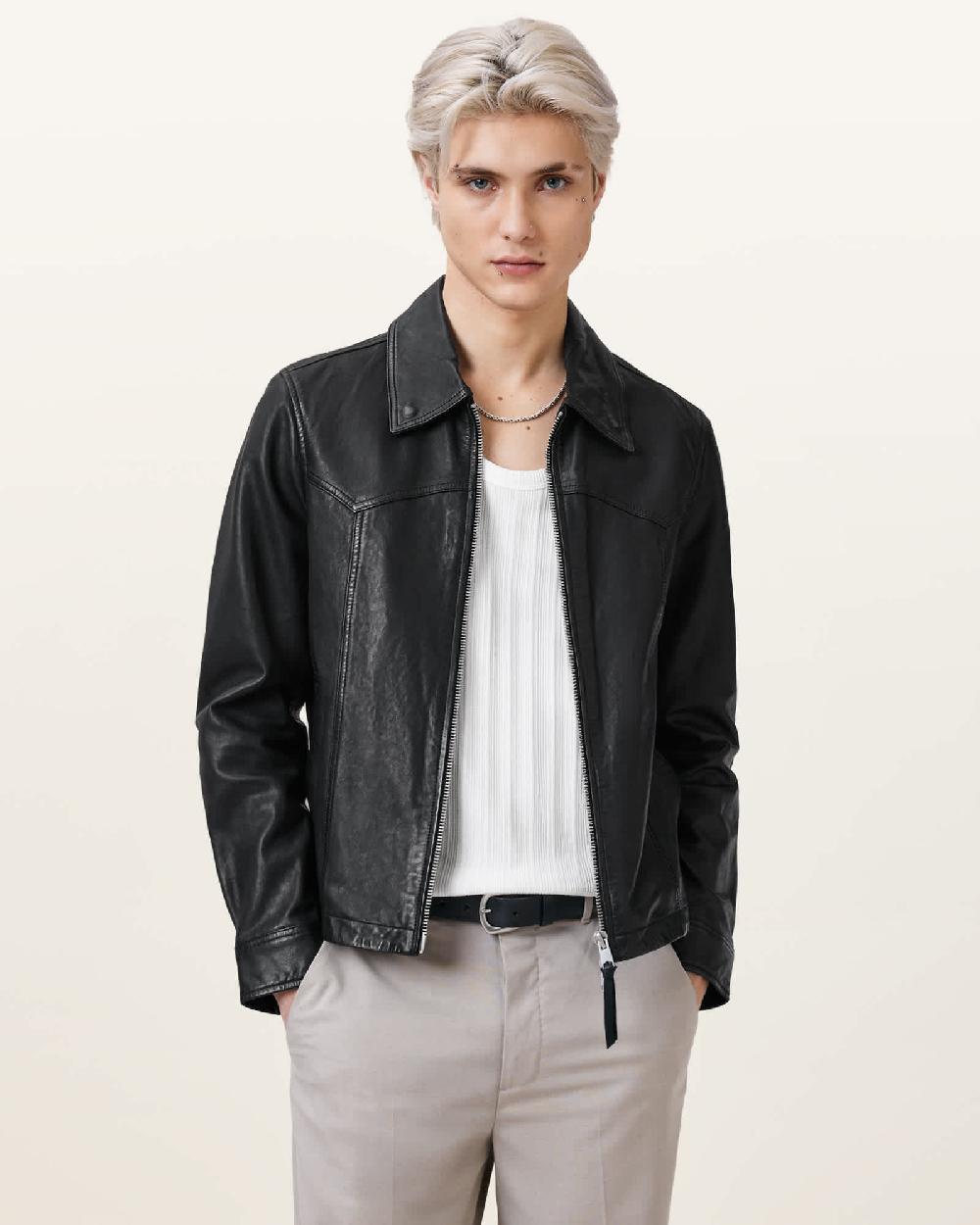 All Saints Nellcot Zip Up Leather Jacket Black