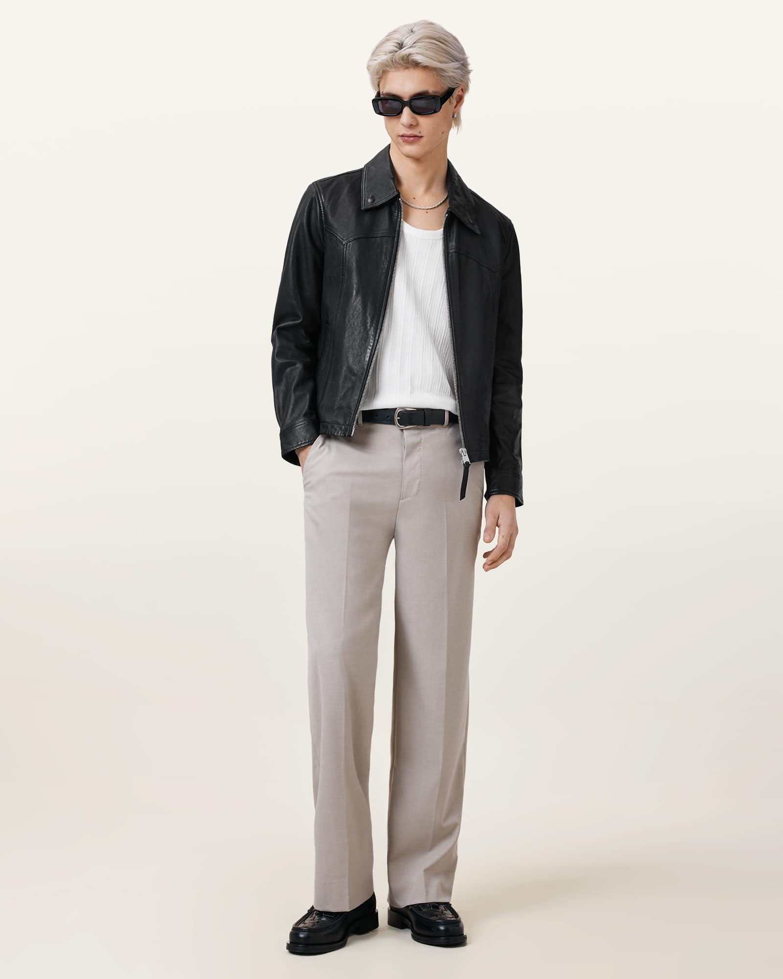 All Saints Nellcot Zip Up Leather Jacket Black