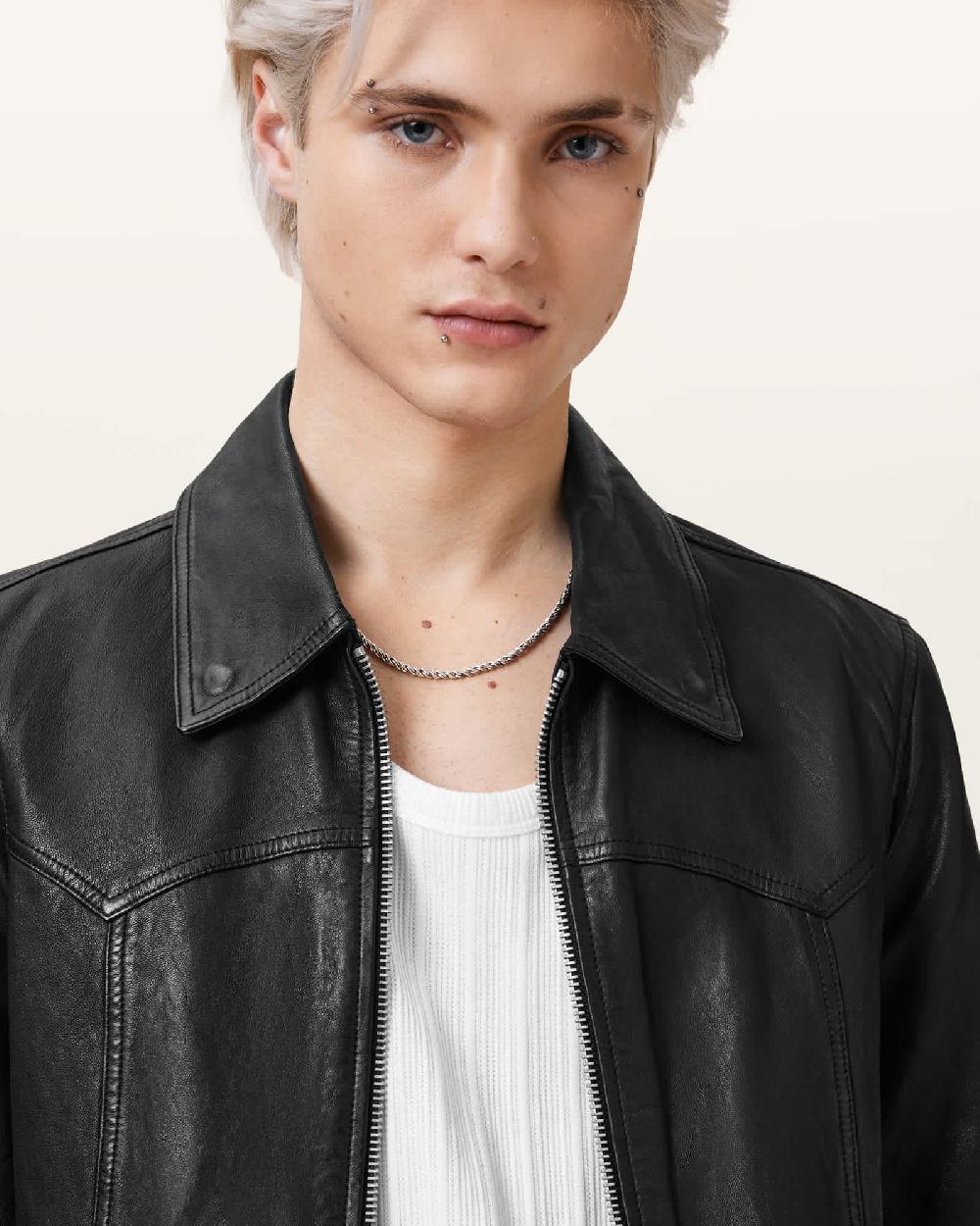 All Saints Nellcot Zip Up Leather Jacket Black