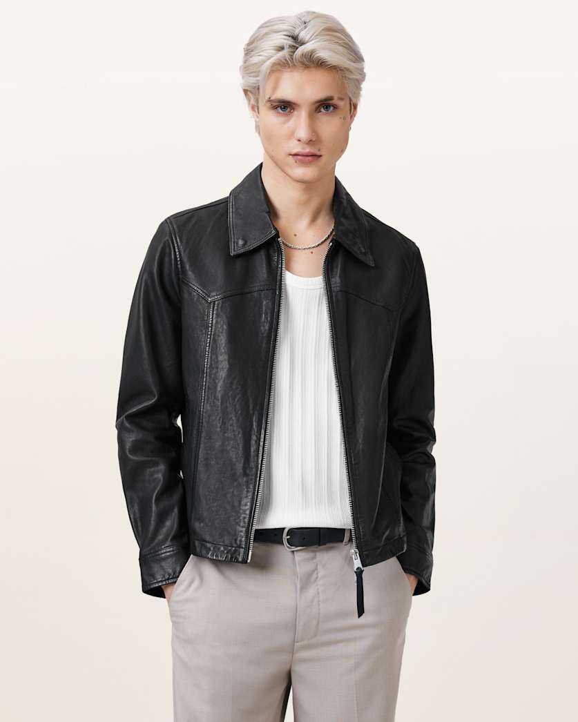 all saints Nellcot Zip Up Leather Jacket Black