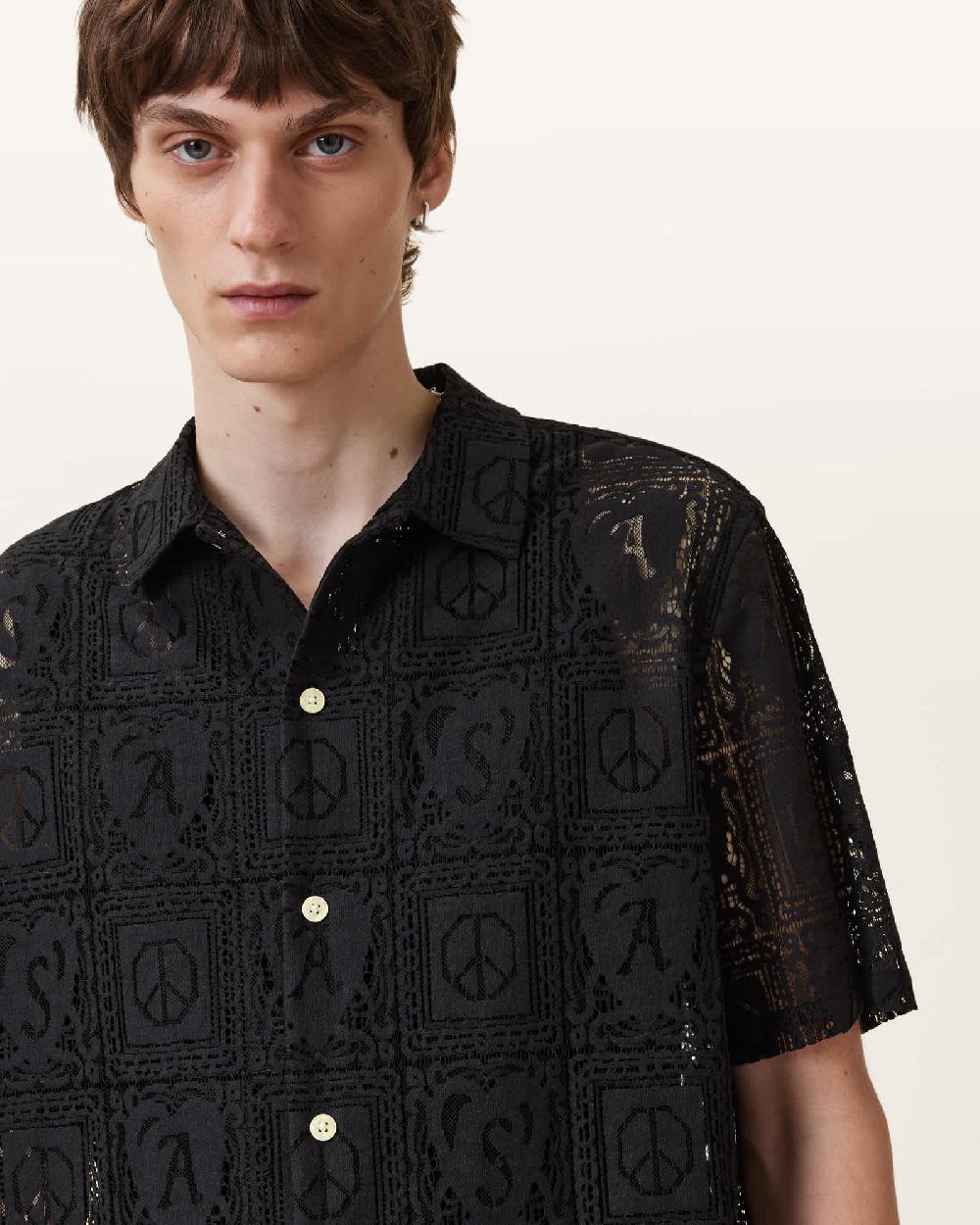 All Saints Netley Short Sleeve Lace Shirt Black