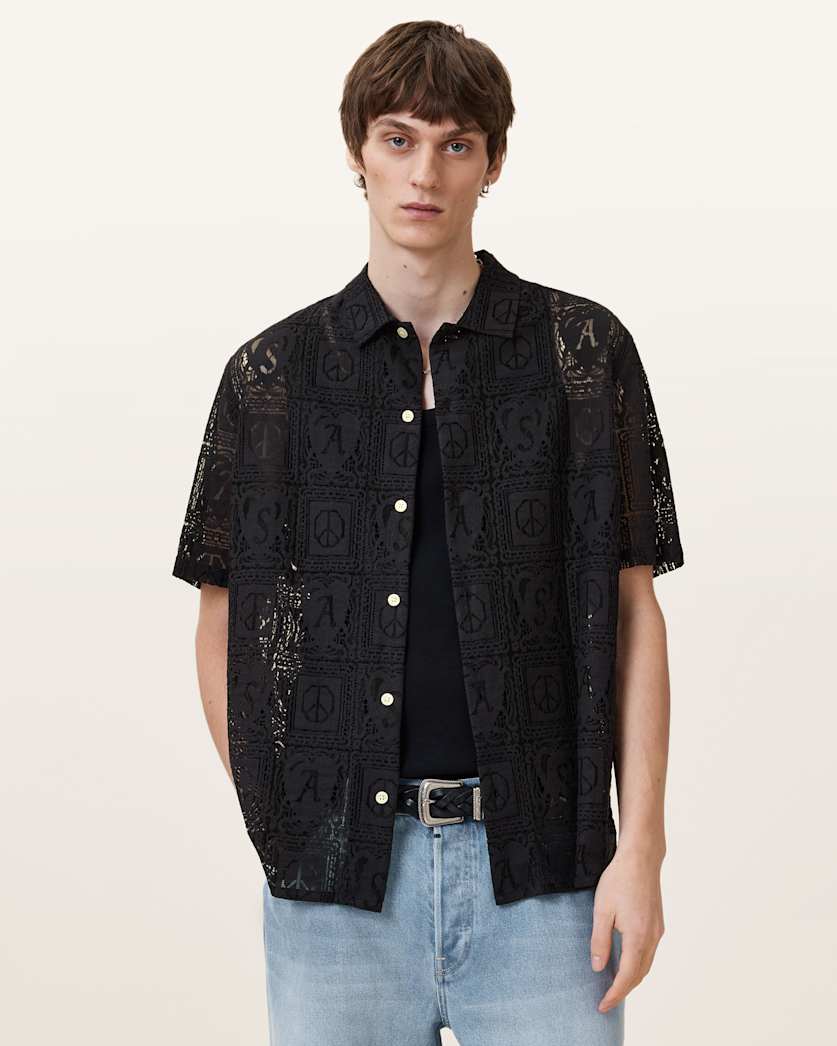 all saints Netley Short Sleeve Lace Shirt Black