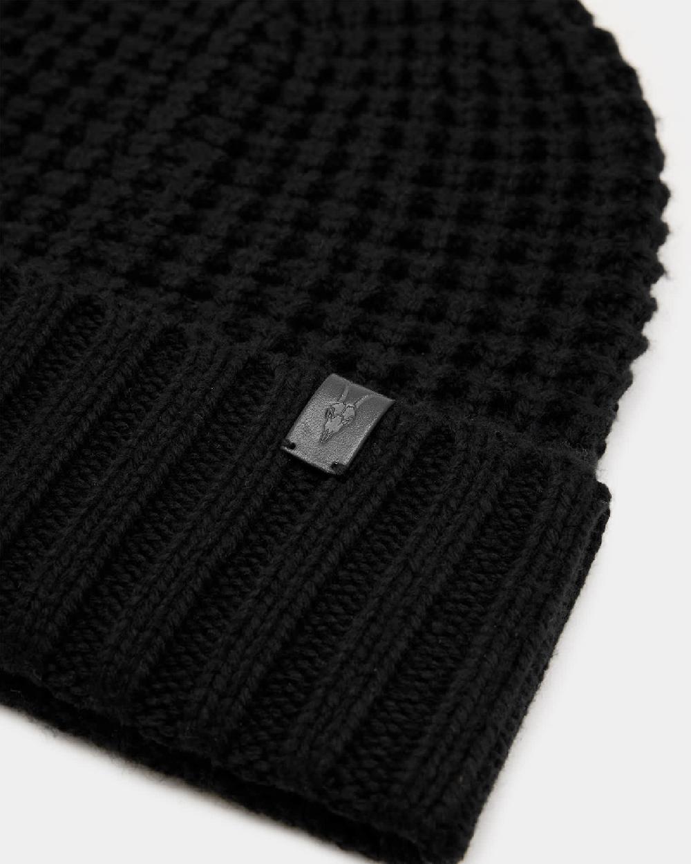 All Saints Nevada Ribbed Wool Blend Beanie Black