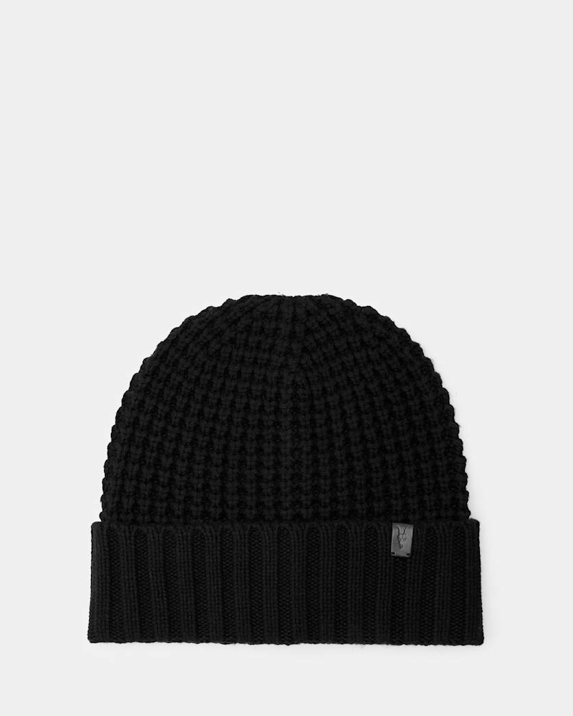 all saints Nevada Ribbed Wool Blend Beanie Black