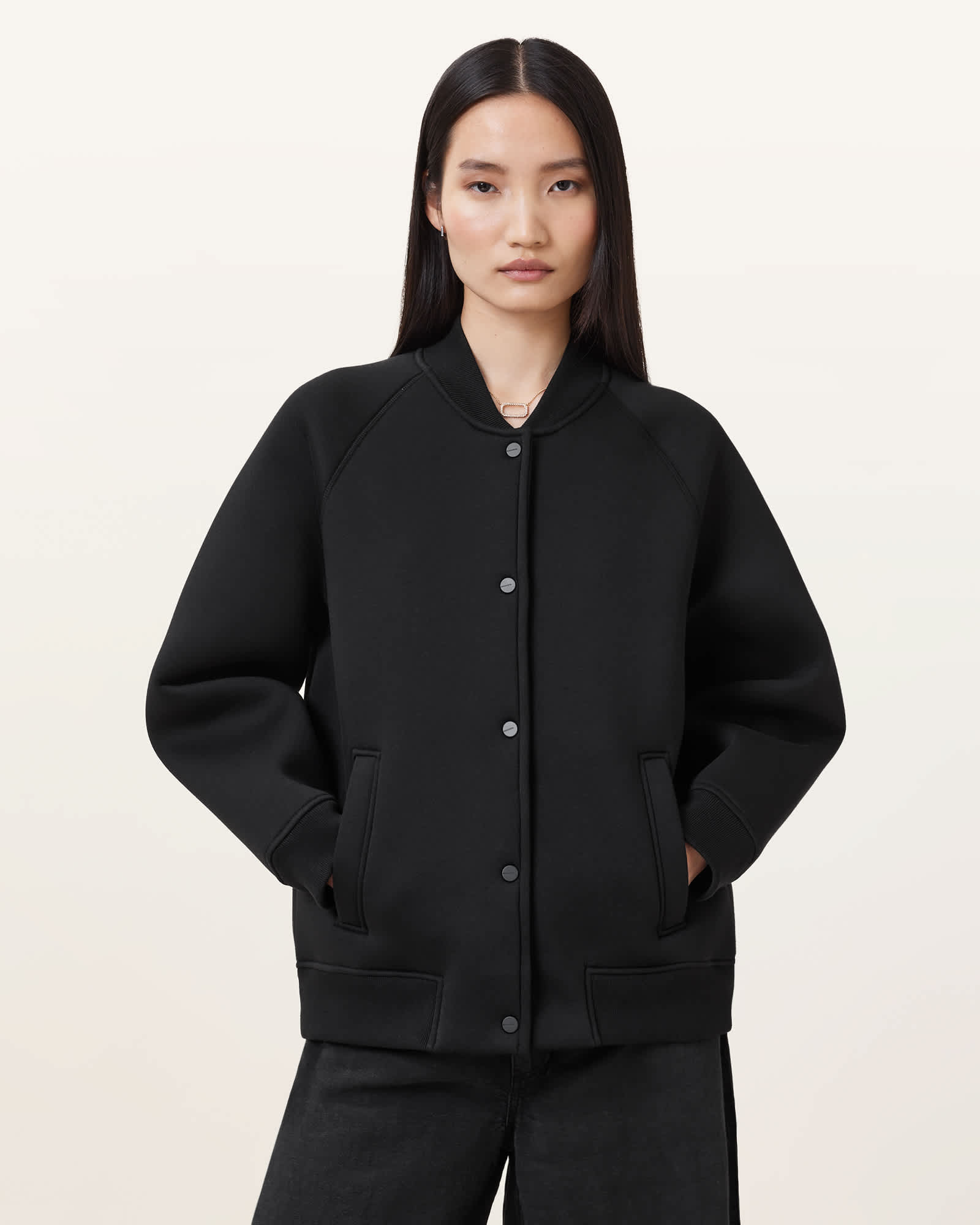 All Saints Nicola Oversized Bomber Jacket Black