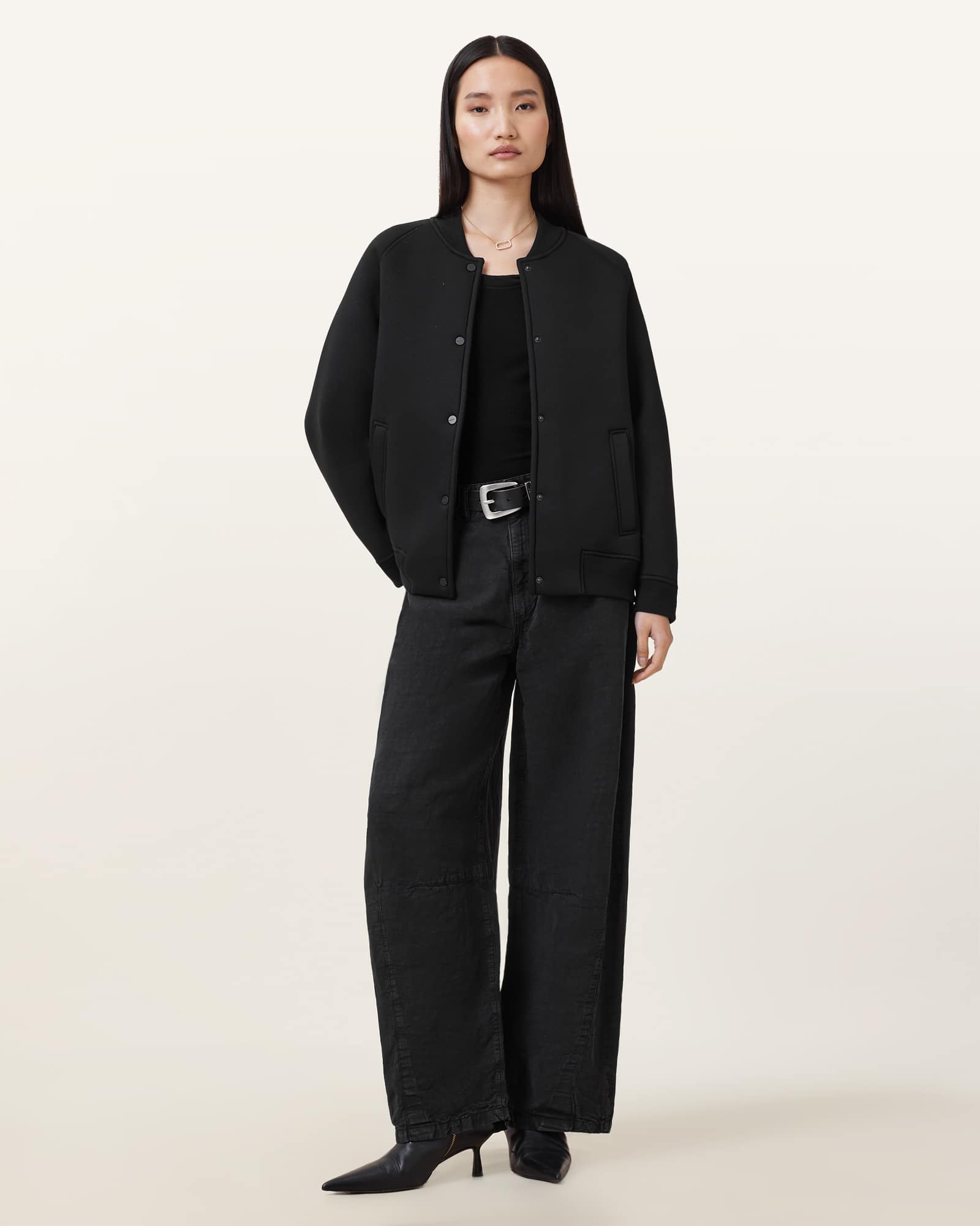 All Saints Nicola Oversized Bomber Jacket Black