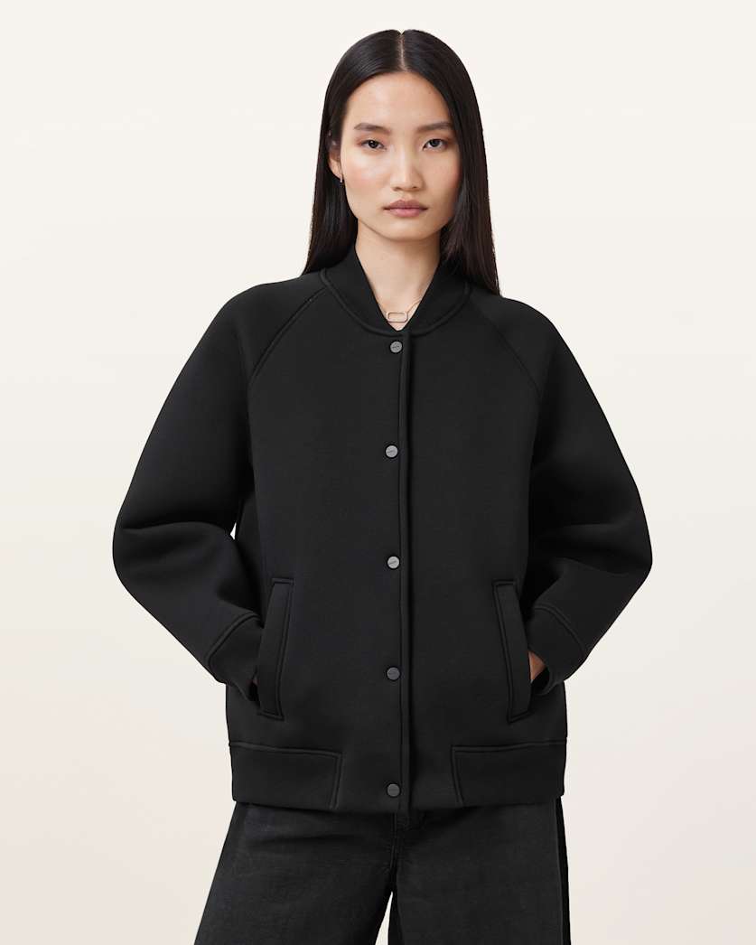all saints Nicola Oversized Bomber Jacket Black