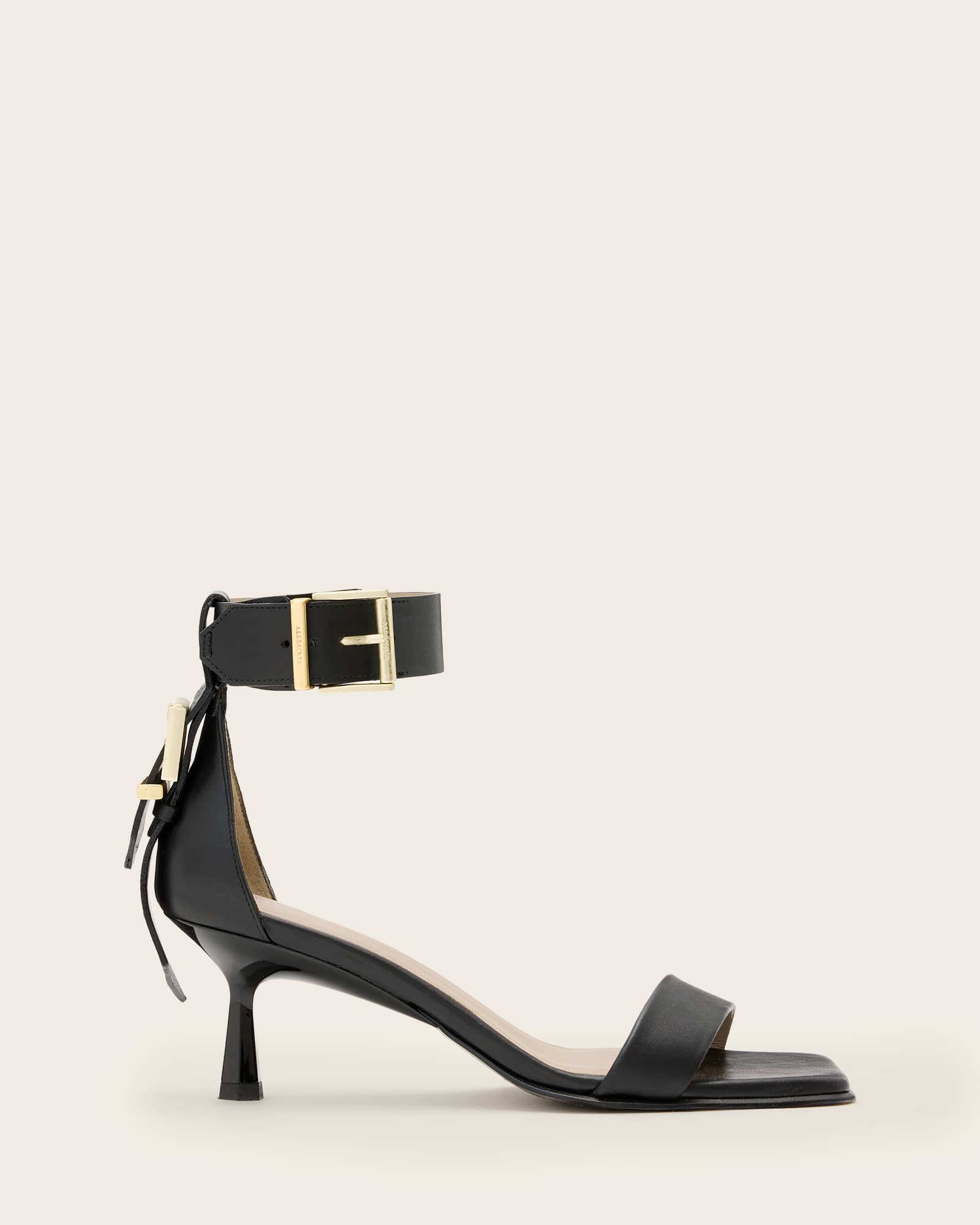 All Saints Noir Leather Heeled Sandals Black
