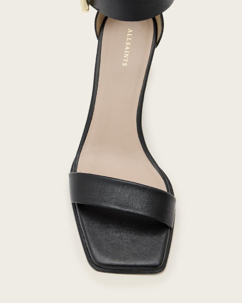All Saints Noir Leather Heeled Sandals Black