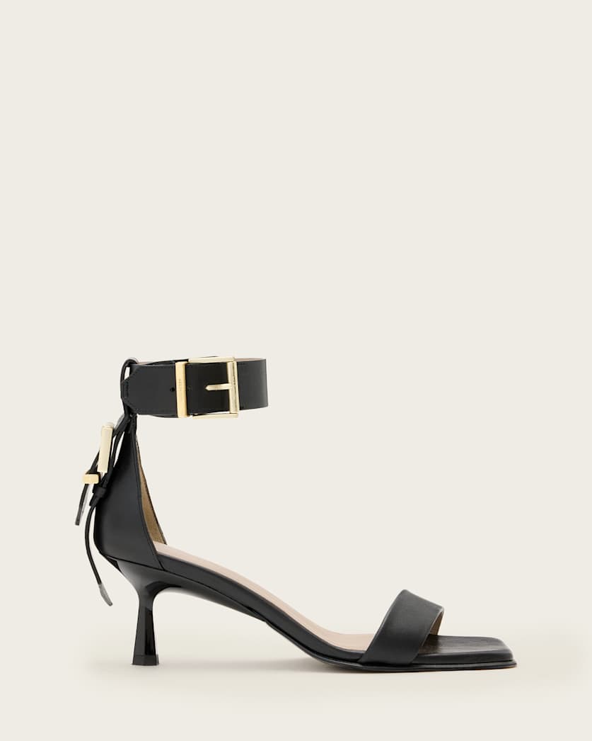 all saints Noir Leather Heeled Sandals Black