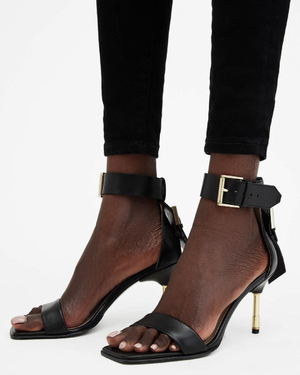 All Saints Noir Square Toe Heeled Sandal Black