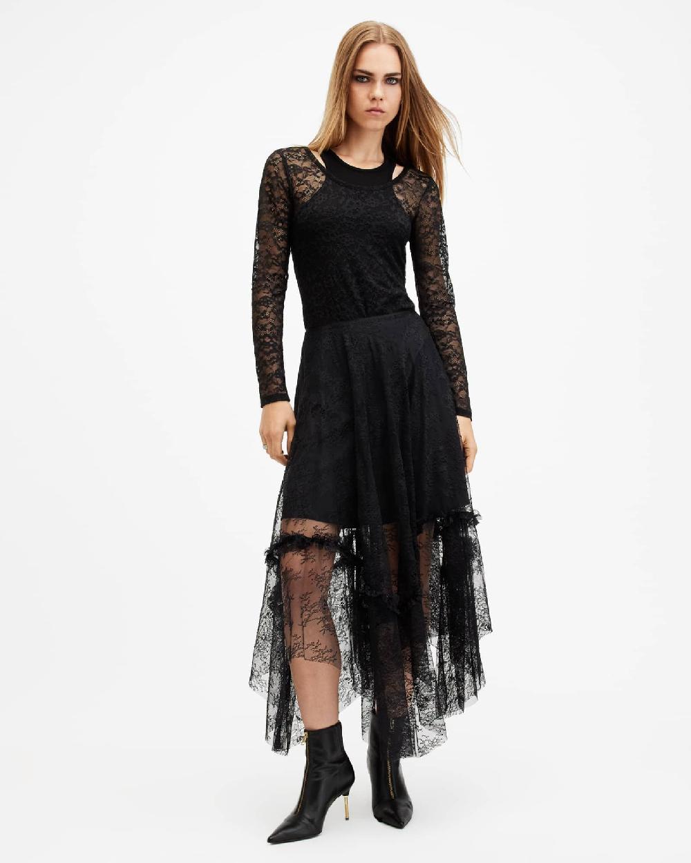 All Saints Nori Double Layered Lace Bodysuit Black