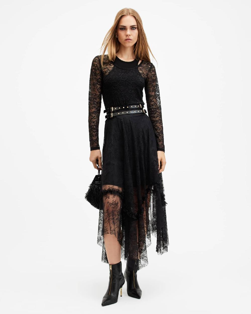 All Saints Nori Double Layered Lace Bodysuit Black