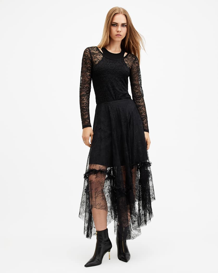 all saints Nori Double Layered Lace Bodysuit Black