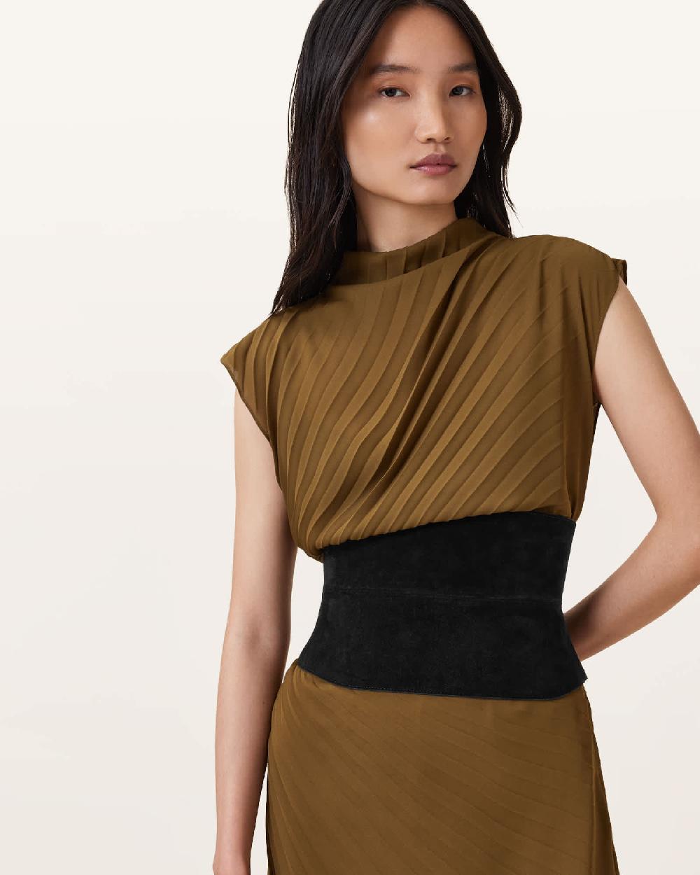 All Saints Oakleigh Suede Corset Belt Black