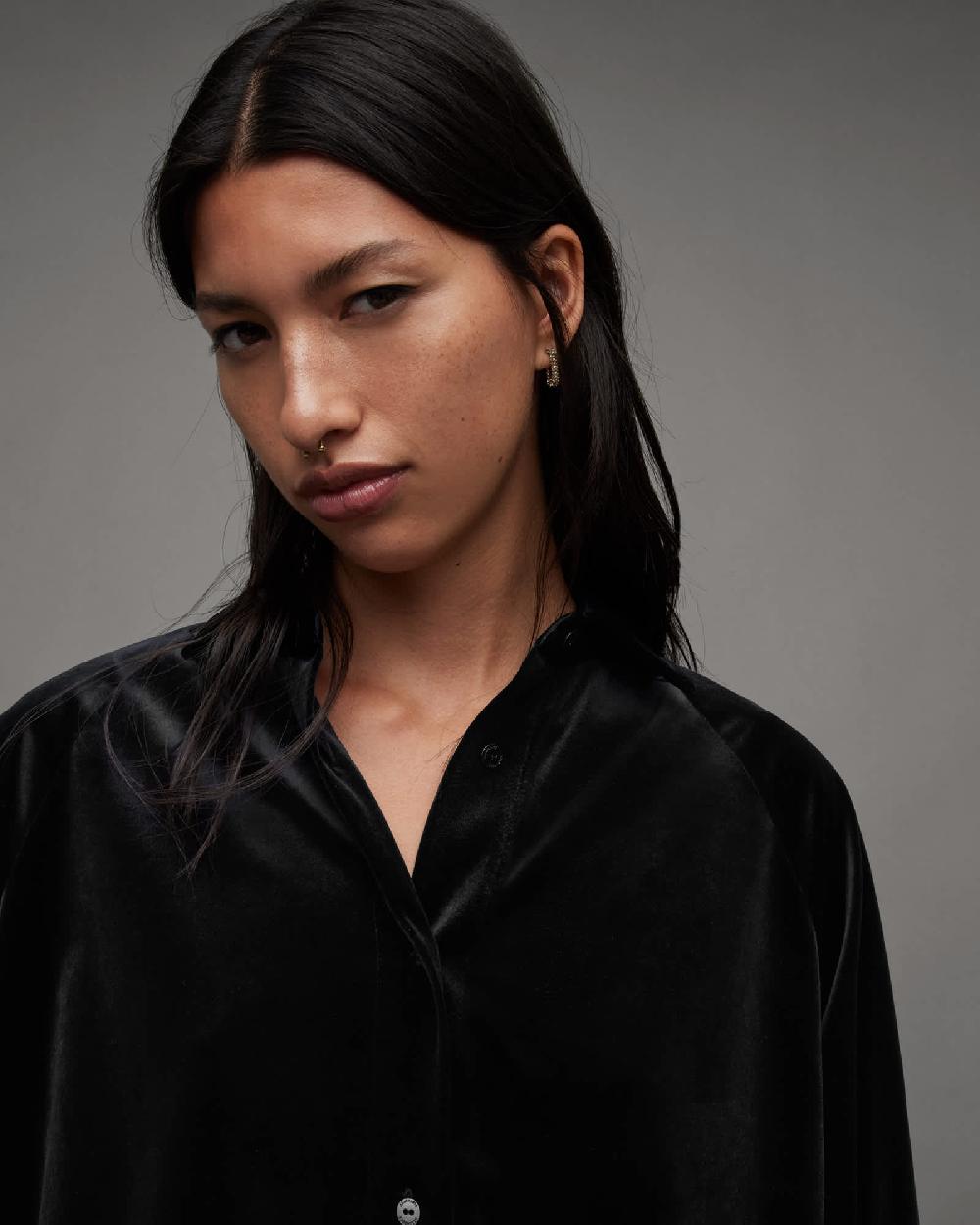 All Saints Oana Recycled Velvet Shirt Black