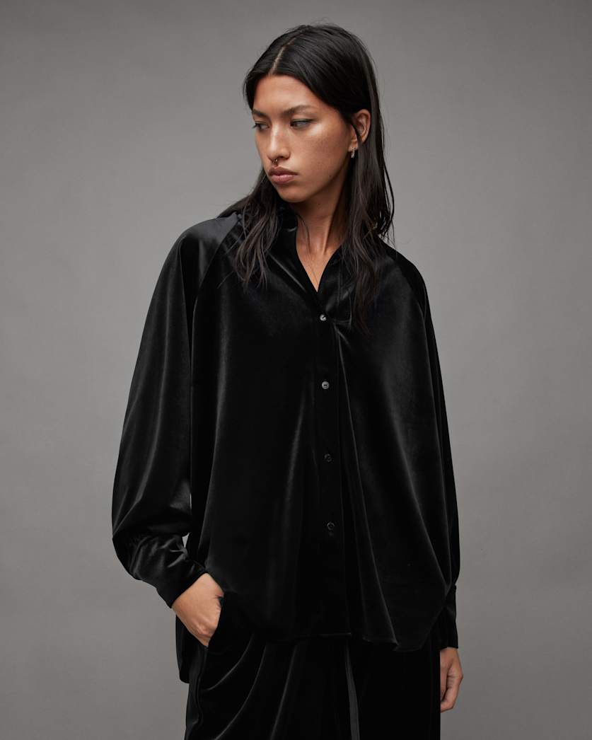 all saints Oana Recycled Velvet Shirt Black