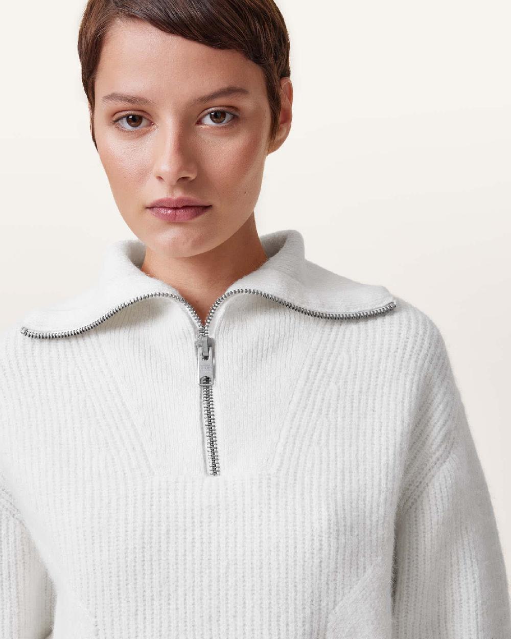 All Saints Octavia Zip Up Sweater Chalk White