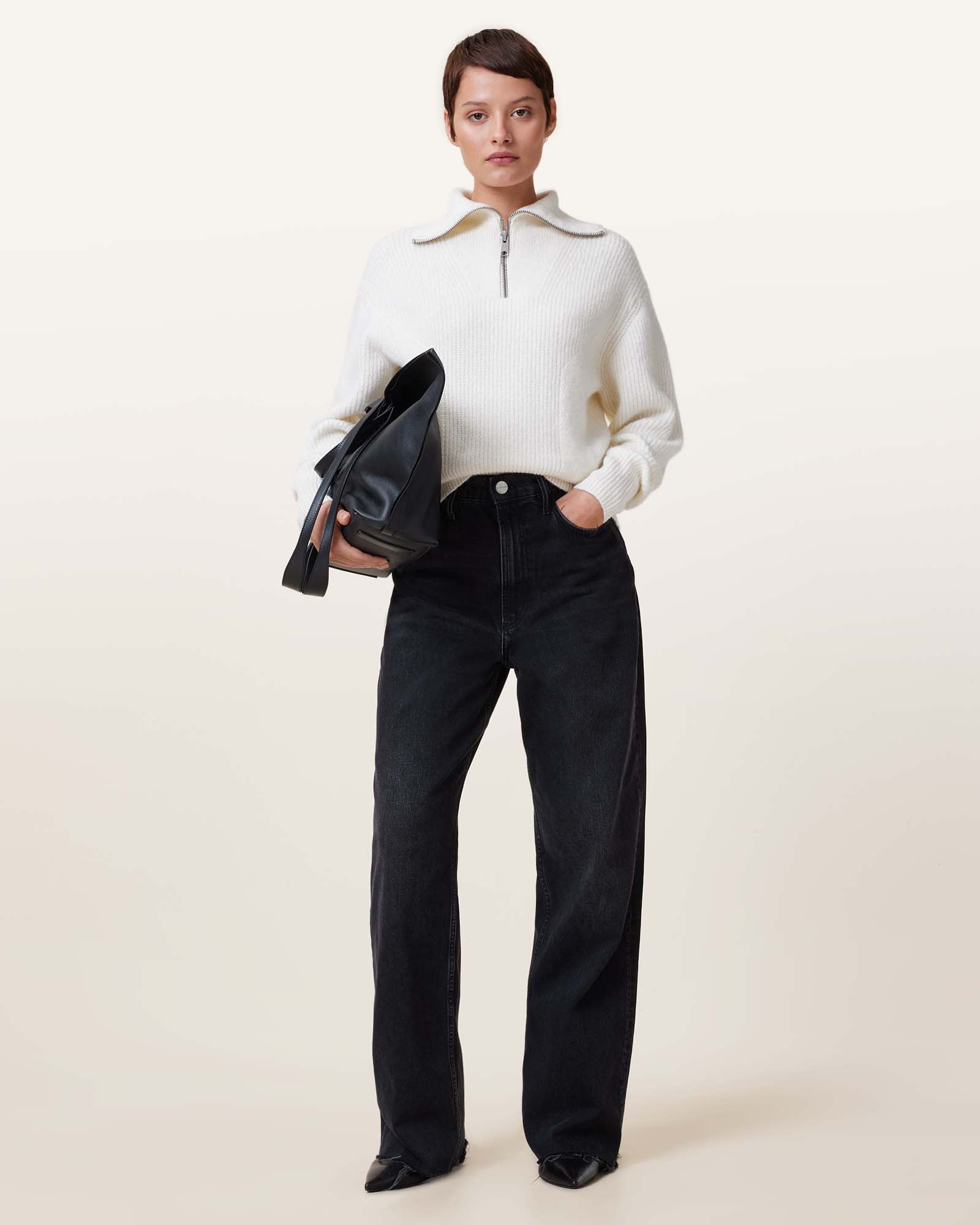 All Saints Octavia Zip Up Sweater Chalk White