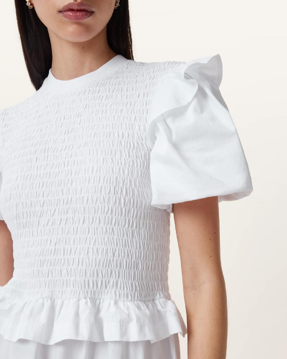 All Saints Ode Puff Sleeve Midi Dress Optic White
