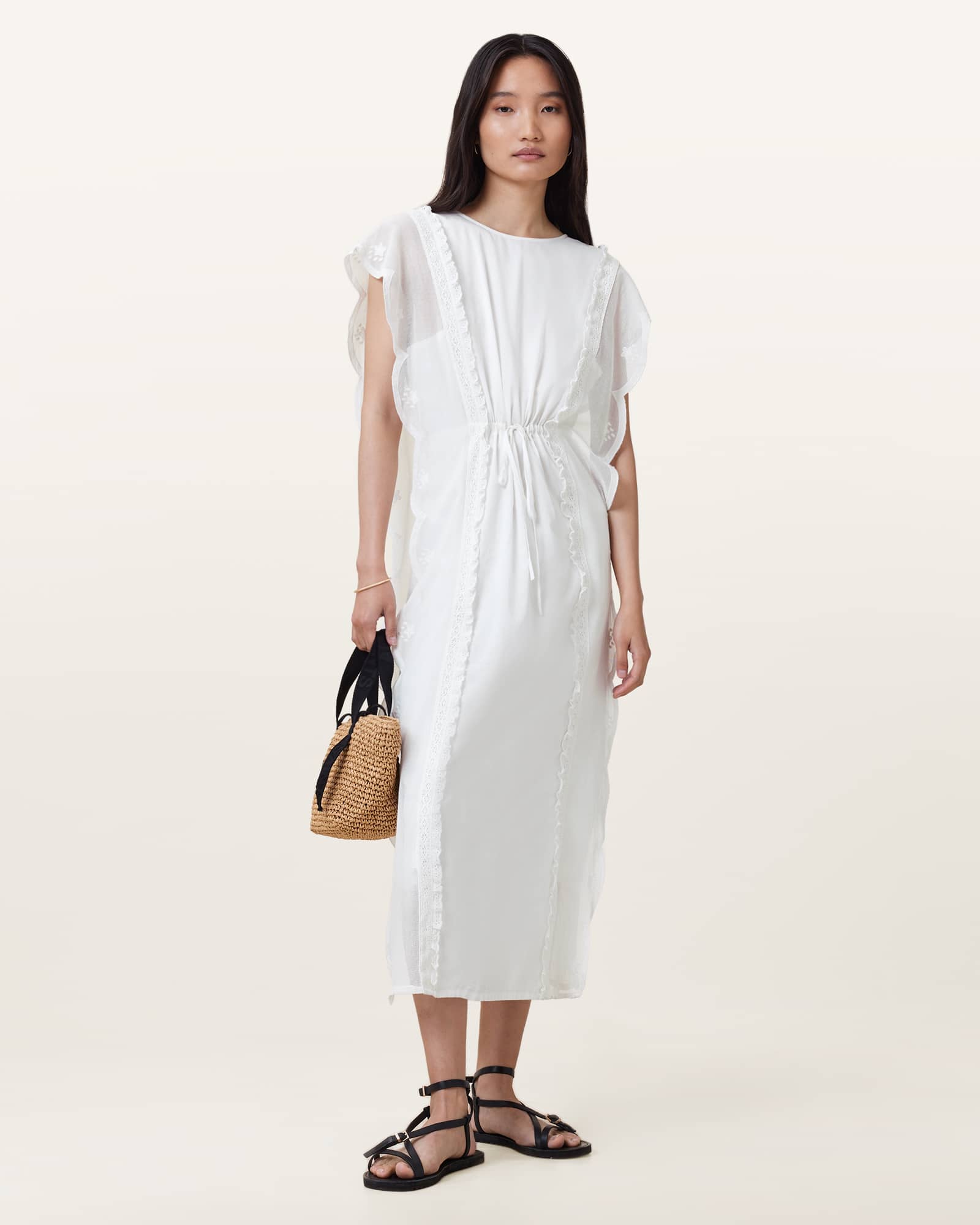 All Saints Ola Midi Dress Off White