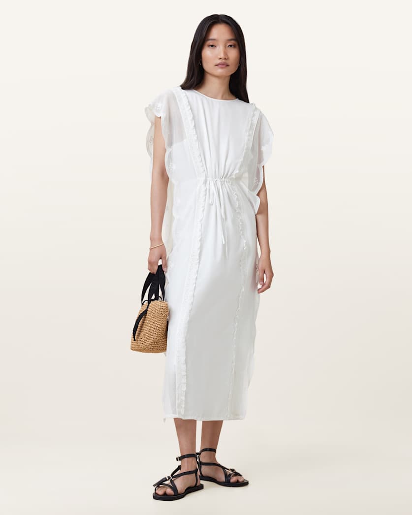 all saints Ola Midi Dress Off White