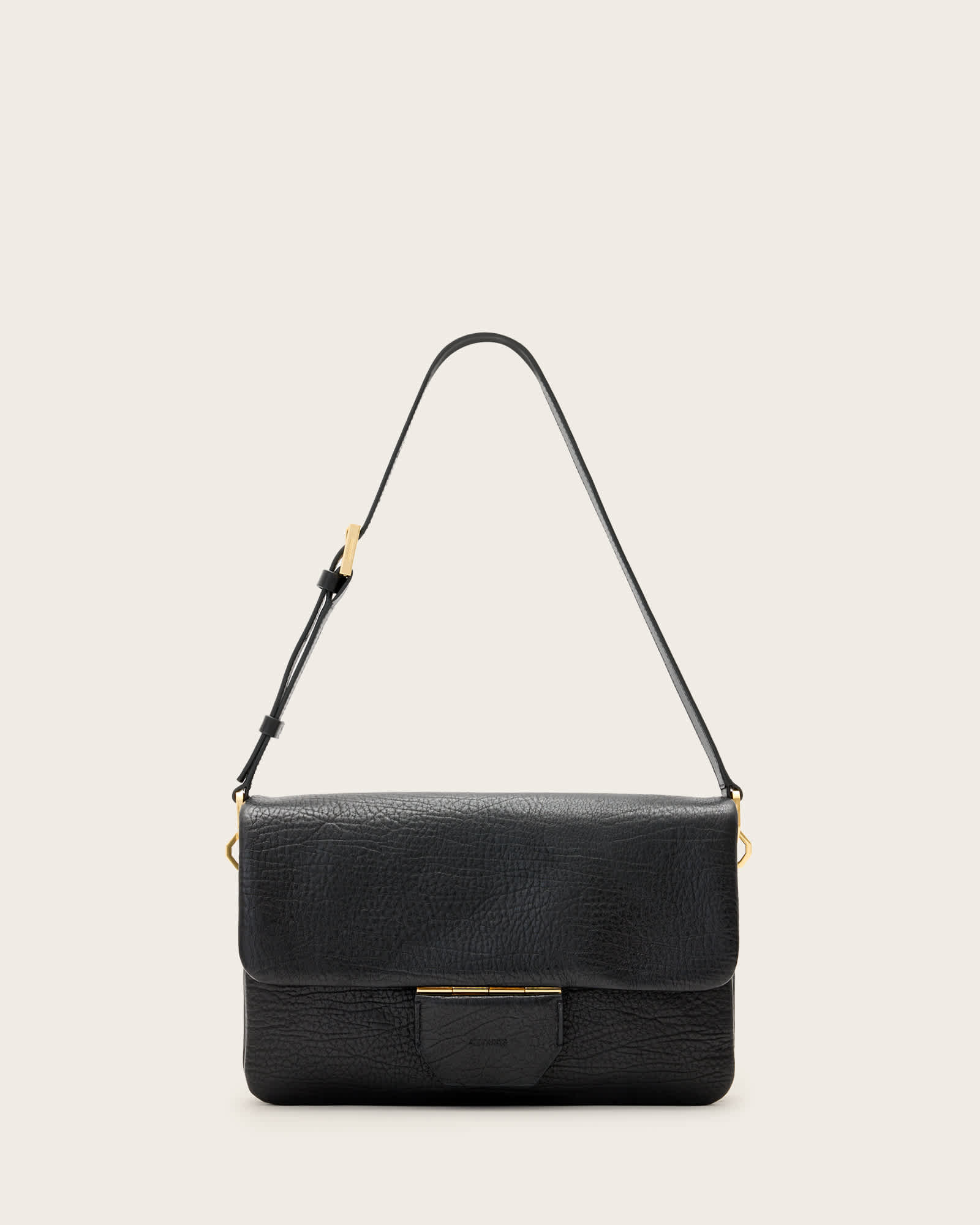 All Saints Ondine Grain Leather Shoulder Bag Black