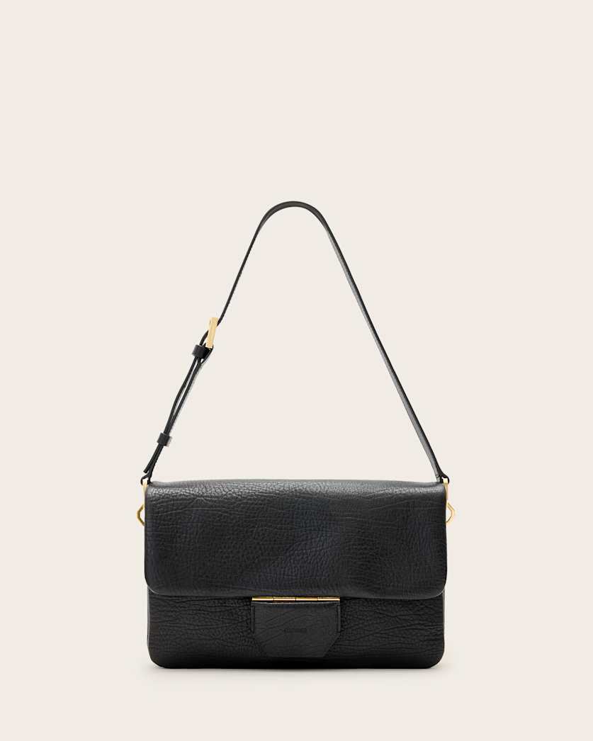 all saints Ondine Grain Leather Shoulder Bag Black