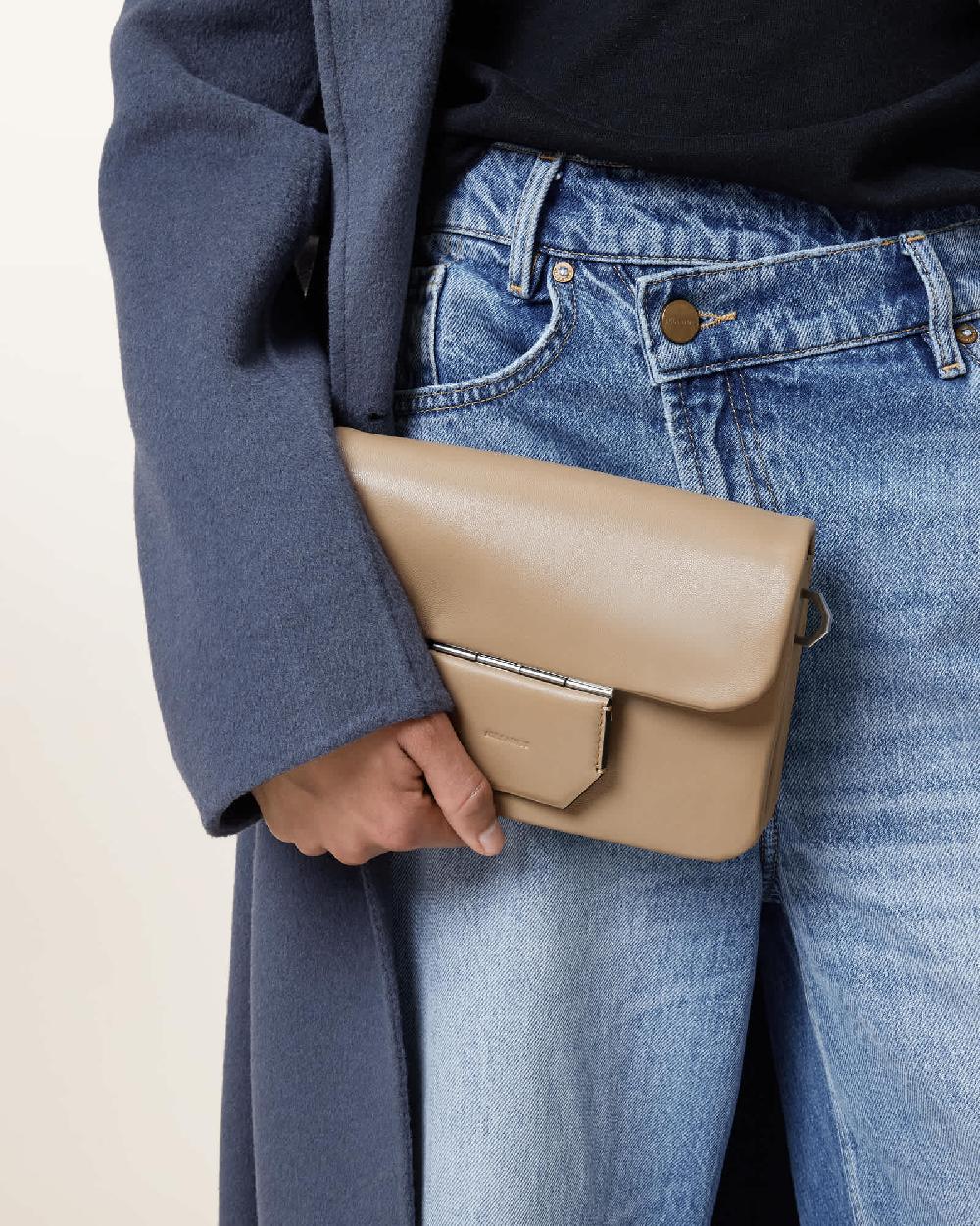 All Saints Ondine Leather Shoulder Bag Mink Brown