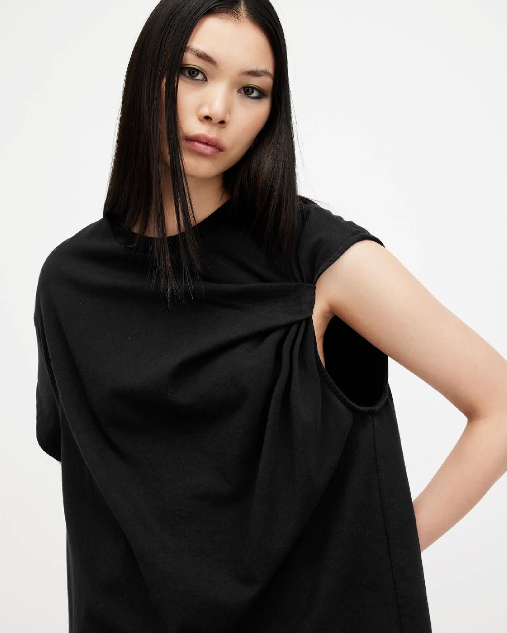 All Saints Onyx Twisted Asymmetric T-Shirt Black