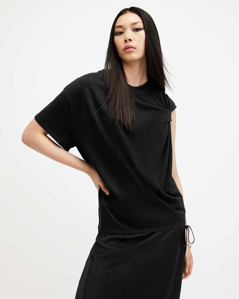 all saints Onyx Twisted Asymmetric T-Shirt Black