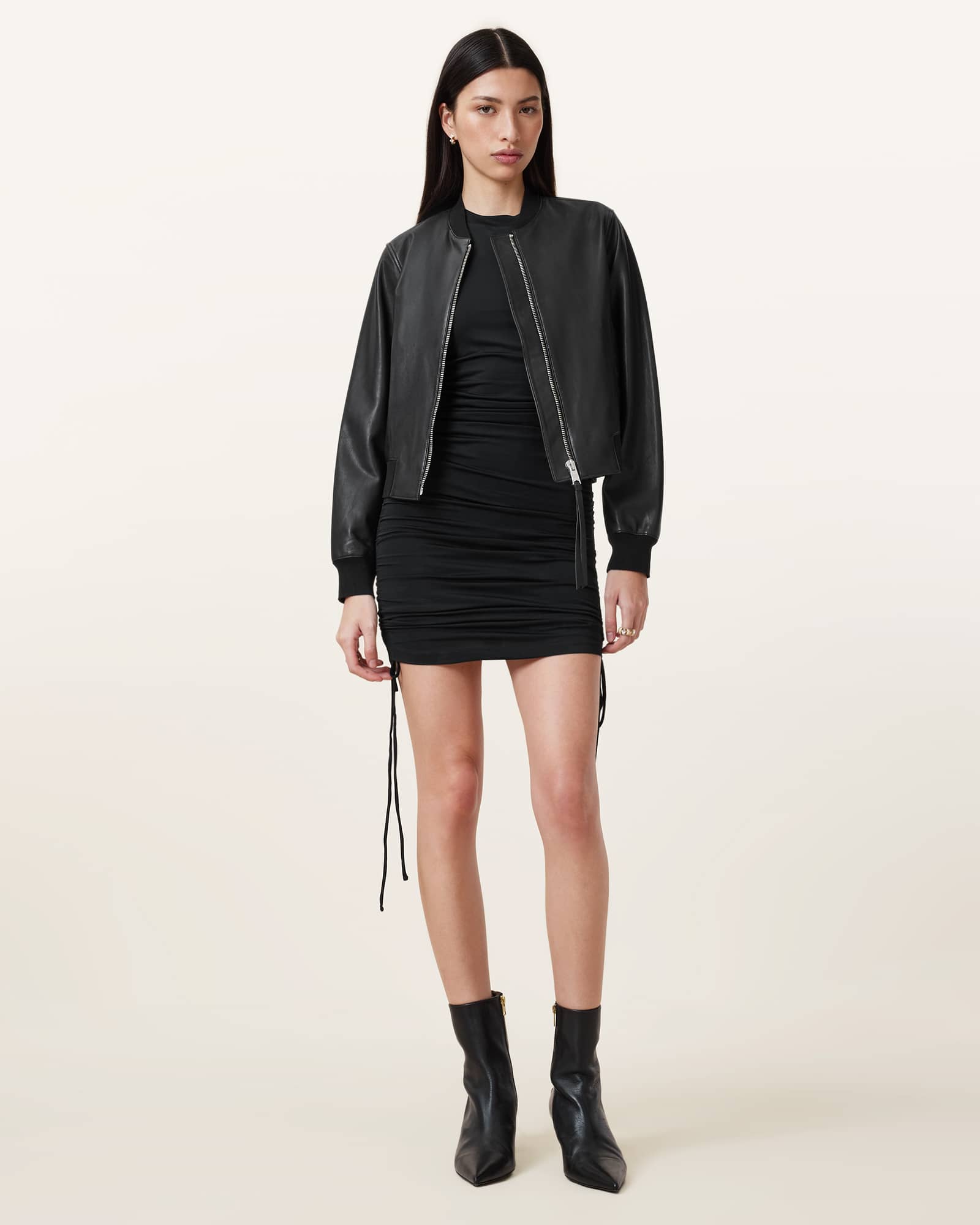 All Saints Orten Leather Bomber Jacket Black