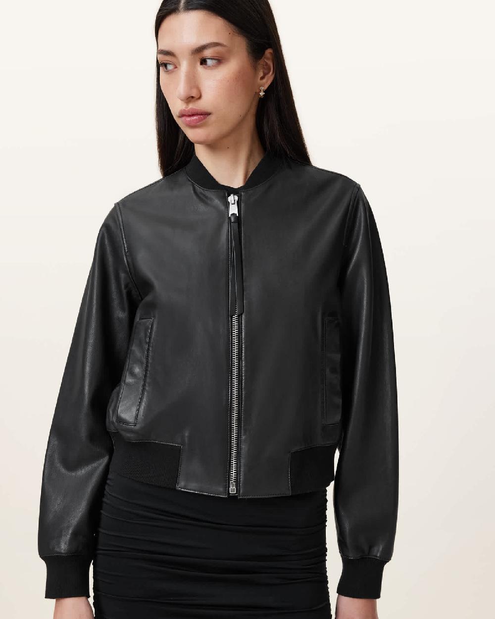 All Saints Orten Leather Bomber Jacket Black